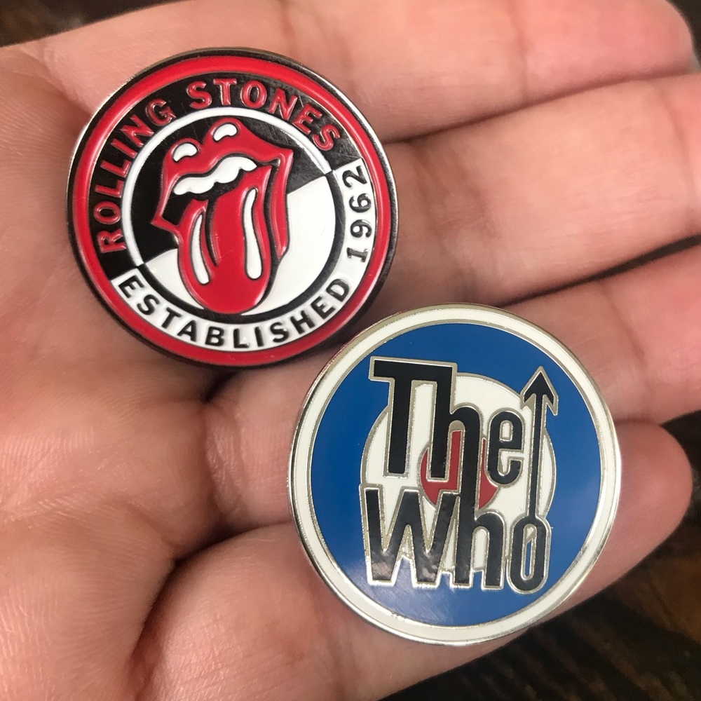 Rock Band Collectible Enamel Pin Set THE WHO and THE STONES - NEW! 807